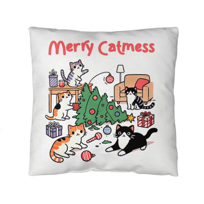 "Merry Catmess" Holiday Throw Pillow – Double-Sided Print