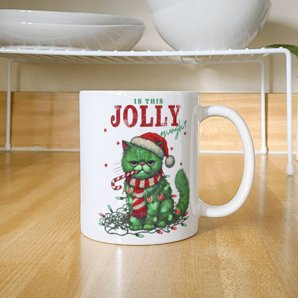 "Is This Jolly Enough?" Holiday Grump Cat Mug