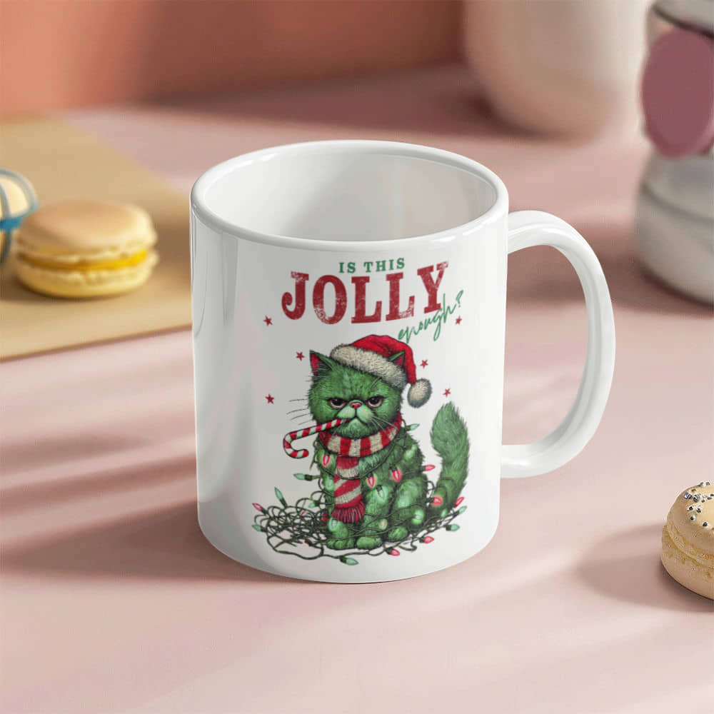 "Is This Jolly Enough?" Holiday Grump Cat Mug