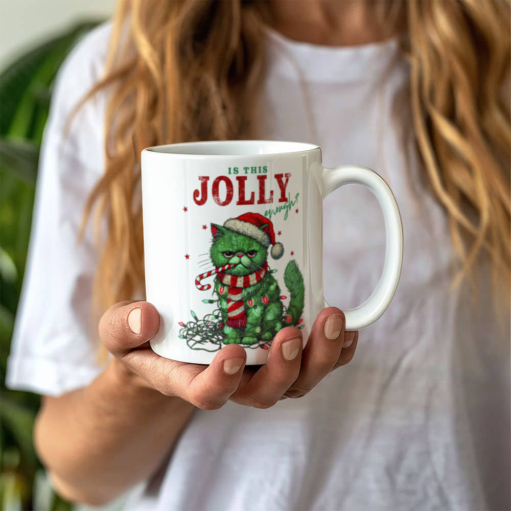 "Is This Jolly Enough?" Holiday Grump Cat Mug