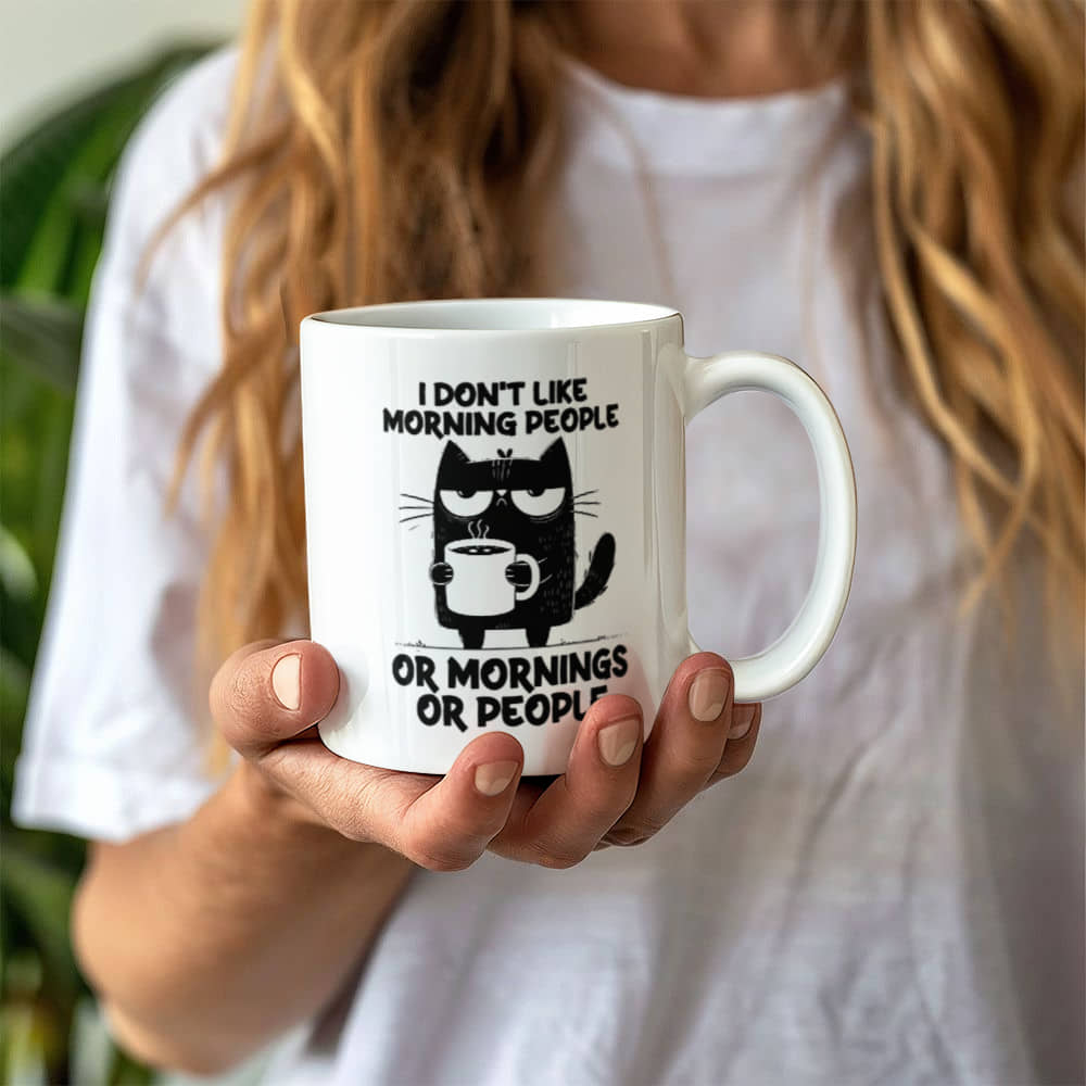 Don't Like Morning People Cat Themed Ceramic Mug