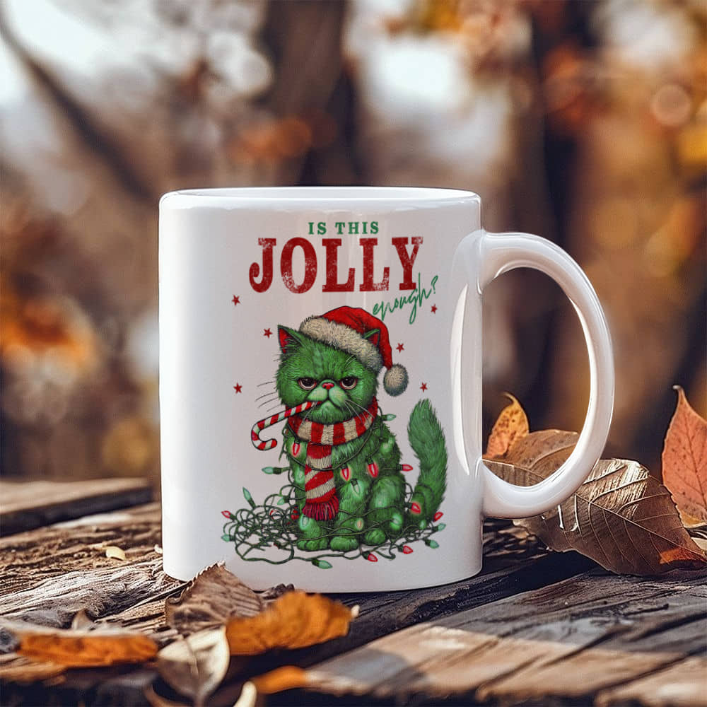 "Is This Jolly Enough?" Holiday Grump Cat Mug