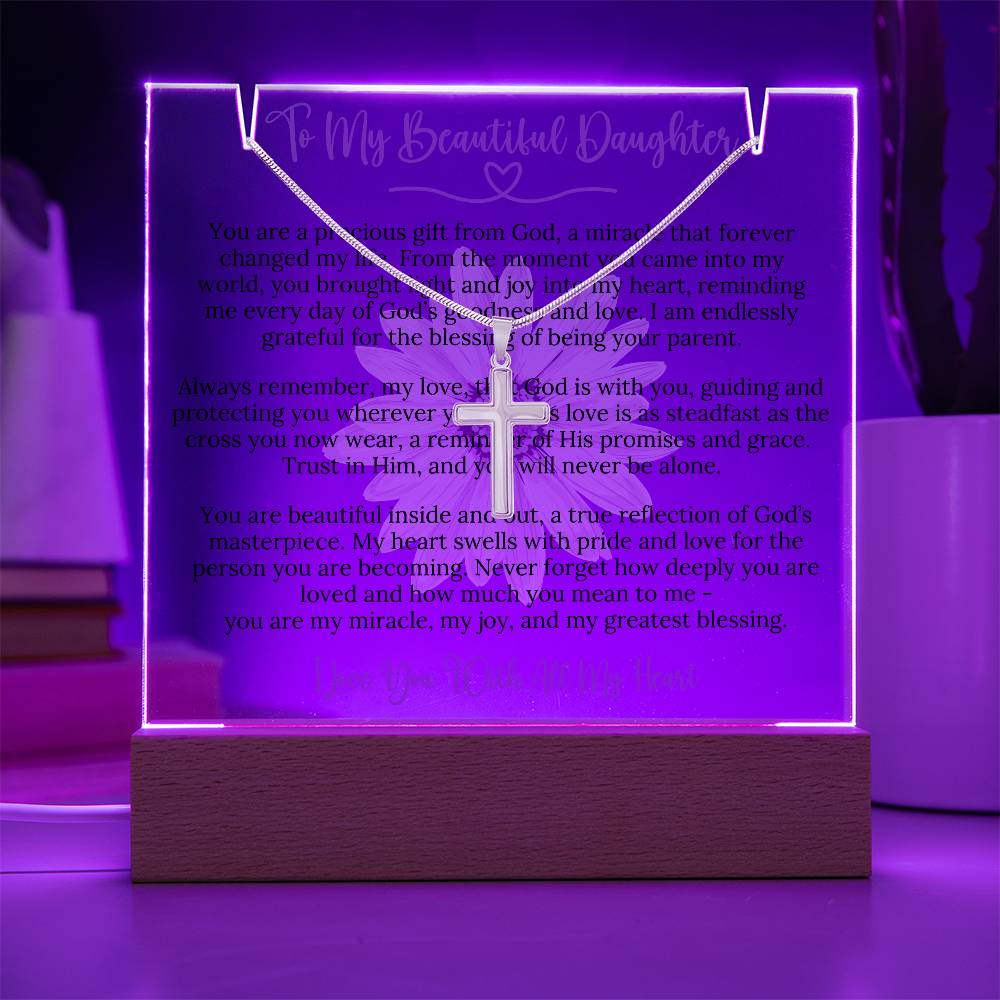 To My Daughter - A Gift From God - Acrylic Sign with Cross Necklace